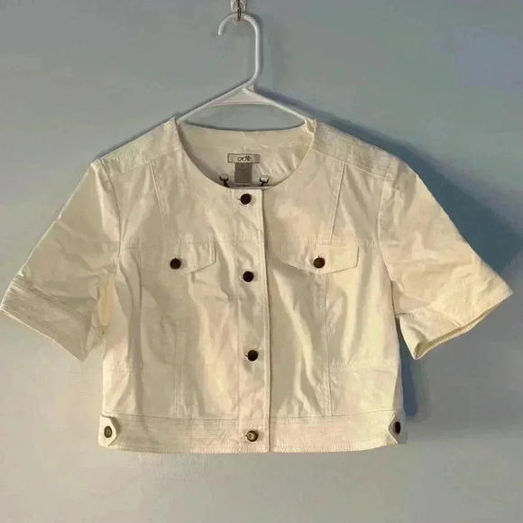 Cache Cropped Blazer Jacket Off White Size Medium M - Picture 1 of 9